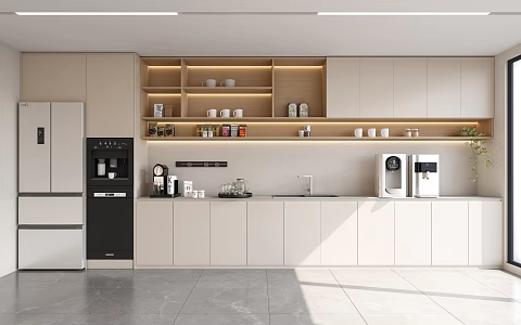 Office Tea Room Bar Counter Drinking Area Drinking Machine Refrigerator Cabinet Cup 3d model