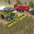 Efficient Agriculture Equipment With Combine Harvester And Tractor Loading Grain In Farm Field