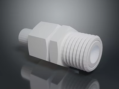 3D Rendered White Mechanical Connector Featuring Threaded End And Hexagonal Body 3d model