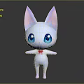 Cute Cartoon Cat Game Character With White Body Purple Ears And Red Bow Tie