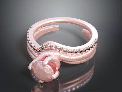 Elegant Rose Gold Pink Women's Ring Adorned With Adorable Diamond Details 3d model