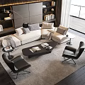 Elegant Modern Sofa And Coffee Table Set With Leather Accent Chairs And Area Rug