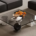 Modern Glass Side Table with Marble Legs Bowl of Oranges and Fruits