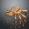Golden Crab Like Metallic Sculpture With Detailed Texture And Dark Background Reflection