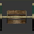 Outdoor Swing With Green Frame Golden Crossbar And Wooden Hanging Seat