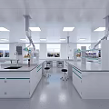 Modern Open Laboratory Design With White Lab Benches Fume Hoods Reagent Racks Bright Clean