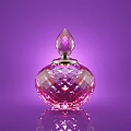 Pink Crystal Cut Perfume Bottle With Metallic Accent And Decorative Stopper