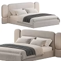 Modern Upholstered Double Bed With Curved Headboard Beige Fabric And Soft Pillows Throw Blanket