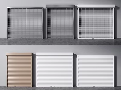 Modern Roller Shutters Collection With Gray Grid And Brown White Slatted Designs 3d model