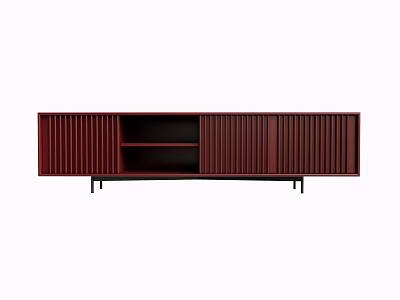 Modern Maroon Fluted TV Stand With Open Shelves And Black Legs 3d model