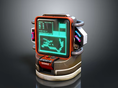 Advanced Electronic Console Featuring Green Screen Data Display Orange Frame And Colored Indicators 3d model