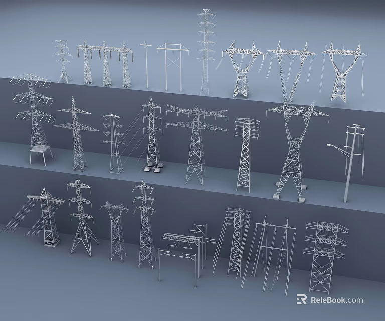 Industrial Equipment Power Transmission Metal Structures Power Towers And Utility Poles On Multi Tiered 3d model 