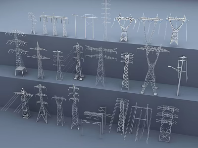 Industrial Equipment Power Transmission Metal Structures Power Towers And Utility Poles On Multi Tiered 3d model