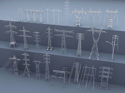 electric pole high voltage electric tower high voltage electric wire tower high voltage line electric tower power grid model