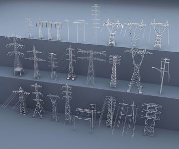 electric pole high voltage electric tower high voltage electric wire tower high voltage line electric tower power grid 3d model