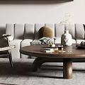 Modern Sofa and Coffee Table Set With Throw Pillows Decorative Painting and Potted Plant
