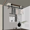 Modern Laundry Room Interior With Ceiling Clothes Rack Washing Machine Dryer And Marble Countertop