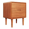 Simple Wooden Bedside Table With Single Drawer And Slender Solid Wood Legs 3d model