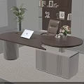 Modern Luxury Wooden Executive Desk With Attached Round Side Table For Stylish Home Office Space