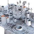 Elegant Dinnerware Set With White Flowers Vase Candles Glassware And Silver Cutlery
