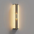 Contemporary Chinese Wall Sconce With Vertical Metal Frame And Fretwork Pattern Warm Light Glass Shade