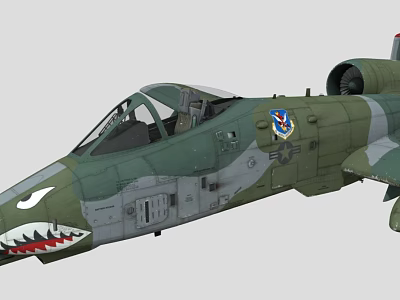 Military Fighter Jet With Camouflage Paint Shark Mouth Design And Cockpit Emblem 3d model