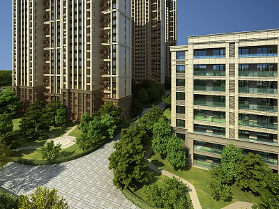 Aerial View Planning of Modern Residential Area With Tall Buildings Low Rise Structures and Greenery 3d model