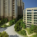 Aerial View Planning of Modern Residential Area With Tall Buildings Low Rise Structures and Greenery