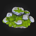 Natural Stone Arrangement on Wooden Base with Green Moss and Small Rocks