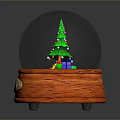 Decorative Snow Globe Architecture With Green Christmas Tree Gifts And Orange Base