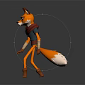 Anthropomorphic Fox 3D Character With Red Scarf Blue Shirt Bandaged Arms Standing Pose