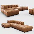Modern Brown Leather Sectional Sofa Set With Modular Ottoman Pieces 3d model
