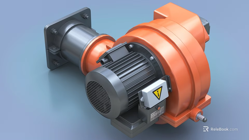 Heavy Duty Industrial Gearmotor With Orange Gray Motor Gearbox And Warning Label 3d model 