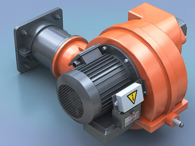Heavy Duty Industrial Gearmotor With Orange Gray Motor Gearbox And Warning Label 3d model