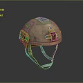 Tactical Military Weapon Helmet With Worn Surface Mounts And Adjustable Strap Attachments 3d model