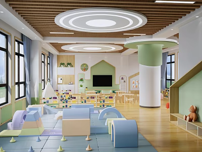 Bright Safe Kindergarten With Colorful Play Areas Soft Mats And Educational Toys 3d model