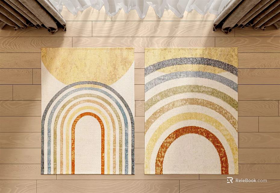 Modern Square Rug With Rainbow Arch Patterns In Beige Blue Orange Yellow Tones 3d model