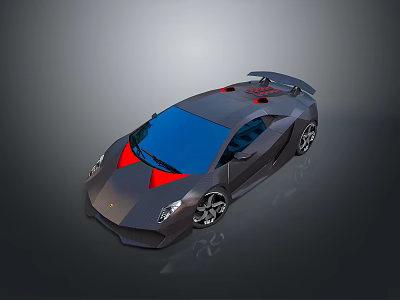 Sleek Black Sports Car With Red Accents Blue Windows Large Wheels And Rear Spoiler 3d model