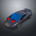 Sleek Black Sports Car With Red Accents Blue Windows Large Wheels And Rear Spoiler