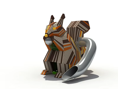 Colorful Striped Squirrel Model With Geometric Design And Silver Tube 3d model