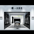 Modern Retail Store Interior Design With White Counter Green Ceiling And Display Shelves
