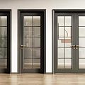 Black Double Doors With Glass Panels And Gold Handles In Modern Home Interior