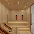 Modern Wooden Sauna Room With Glass Door Wooden Panels And Comfortable Seats