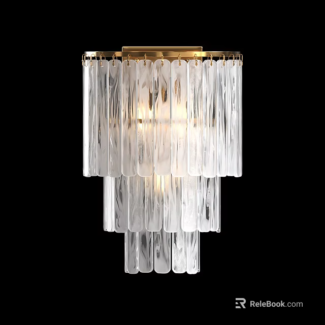 Elegant Modern Layered Wall Sconce With Transparent Glass Strips And Brass Frame 3d model 