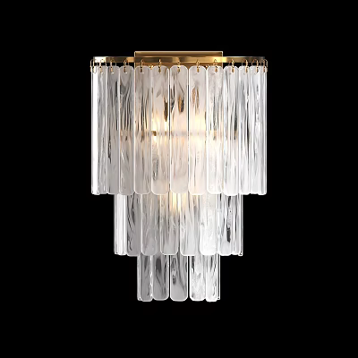 Elegant Modern Layered Wall Sconce With Transparent Glass Strips And Brass Frame 3d model