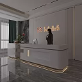 Sleek Modern Office Reception Area With Marble Front Desk And High End Interior Design