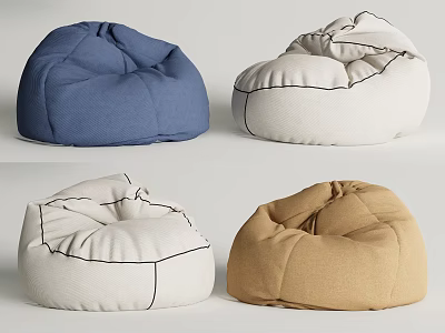Comfortable Modern Bean Bag Chairs in Blue White Beige and Brown Colors 3d model