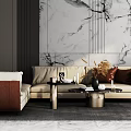 Elegant Modern Sectional Sofa With Beige Brown Upholstery And Marble Wall 3d model