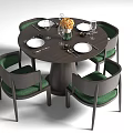 Elegant Round Dining Table Set With Green Upholstered Chairs Tableware And Flower Bouquet 3d model