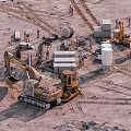Road Infrastructure Construction Site With Excavator Workers Concrete Tanks And Building Materials 3d model